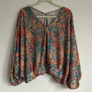 Umgee Multicolor Paisley Cropped Blouse L